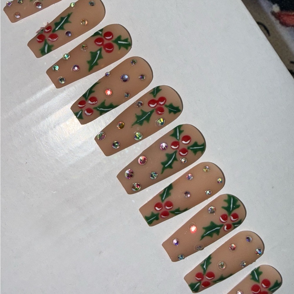 Festive Rhinestone Holiday Nail Set